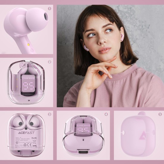 Acefast in -ear wireless headphones TWS Bluetooth pink T6