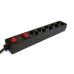 Powertech Πολύπριζο ασφαλείας 5 θέσεων PT-22 με διακόπτη, 1.5m, Μαύρο