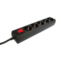 Powertech Πολύπριζο 5 θέσεων PT-20 με διακόπτη, 1.5m, Μαύρο