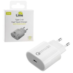 Lime Type C 3.0 Γρήγορος Φορτιστής Τοίχου QC 3.0 LTC14 21W 4000mA Λευκό
