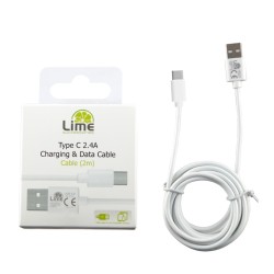 Lime Type C USB 2.4A Καλώδιο Φόρτισης-Data 2m L02 Λευκό
