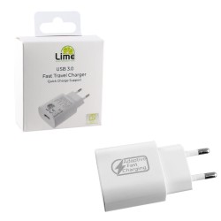 Lime USB 3.0 Fast Travel Charger QC 3.0 LTU01 18W 2400mA Λευκό