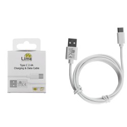 Lime Type C USB 2.4A Καλώδιο Φόρτισης-Data 1m L01 Λευκό