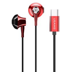 Usams earphones με μικρόφωνο EP-25, 14mm, Type-C, 1.3m, κόκκινα