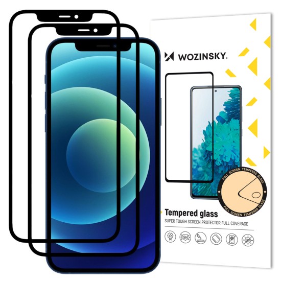 I Phone 12 black Wozinsky 2x Tempered Glass Full Glue Super Tough