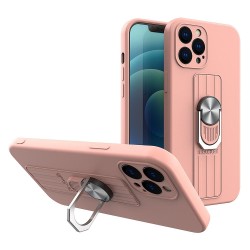 Ring Case silicone case with finger grip and stand για Samsung Galaxy A22 4G Ροζ