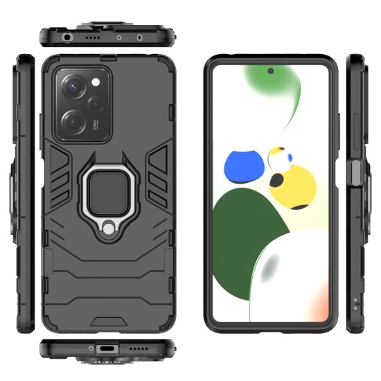 Ring Armor Case for Xiaomi Redmi Note 12 Pro / Poco X5 Pro 5G Armor Cover Magnetic Holder Ring Black