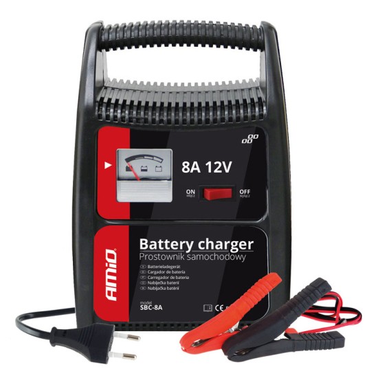 AMiO φορτιστής μπαταριών 12V/8A 02086, με αναλογική ένδειξη και ασφάλεια