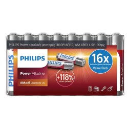 Philips Power αλκαλικές μπαταρίες LR03P16F/10, AAA LR03 1.5V, 16τμχ